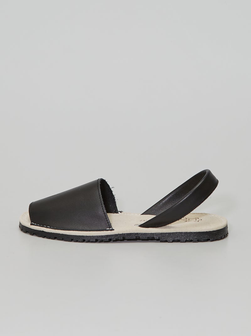 Platte, leren sandalen zwart - Kiabi
