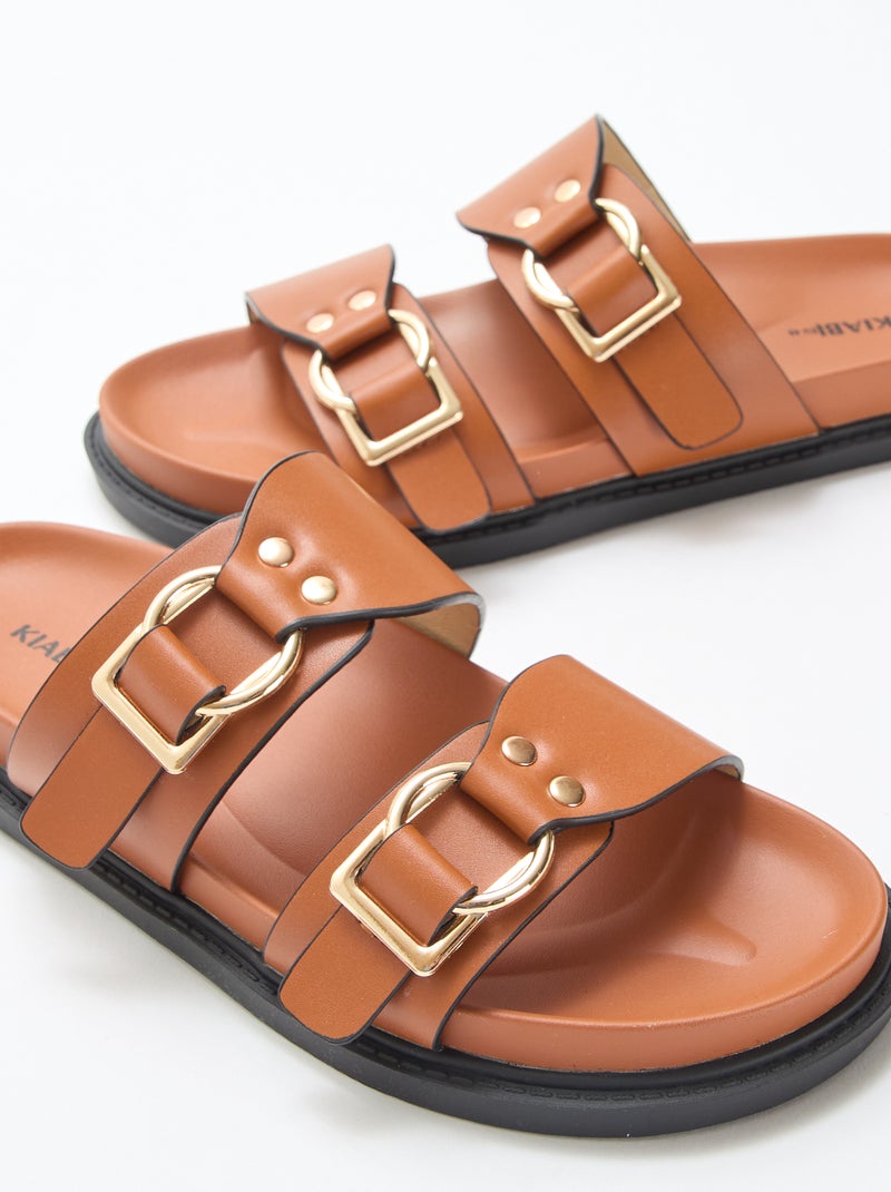 Platte sandaal met dubbele bandjes Bruin - Kiabi