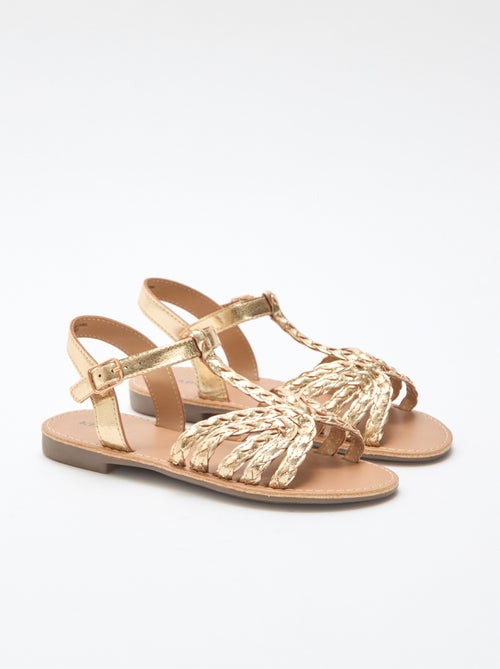 Platte sandalen met bandje en gevlochten riempjes - Kiabi