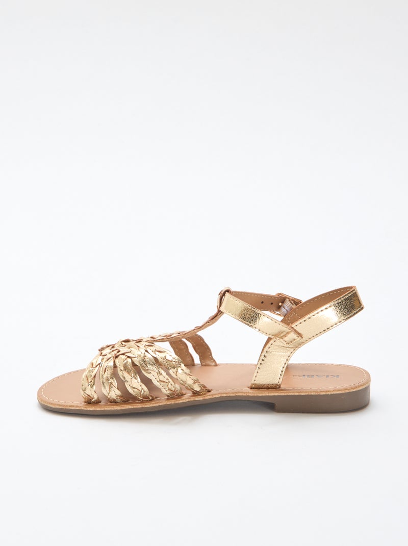 Platte sandalen met bandje en gevlochten riempjes Geel - Kiabi