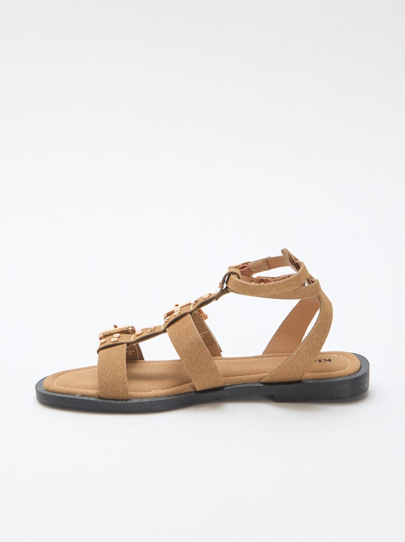 Platte sandalen met bandjes Biege - Kiabi