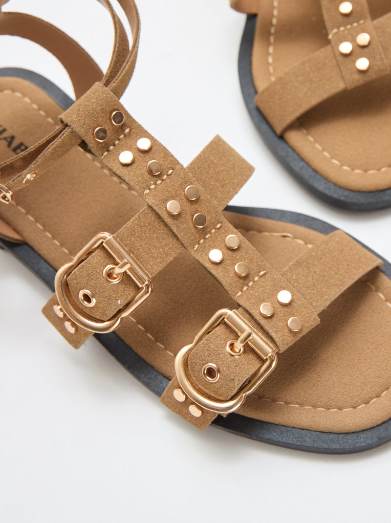 Platte sandalen met bandjes Biege - Kiabi