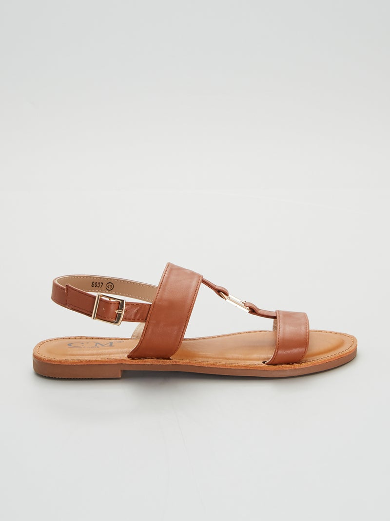 Platte sandalen met bandjes khaki - Kiabi