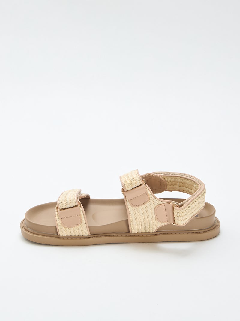 Platte sandalen met bandjes van stro Biege - Kiabi