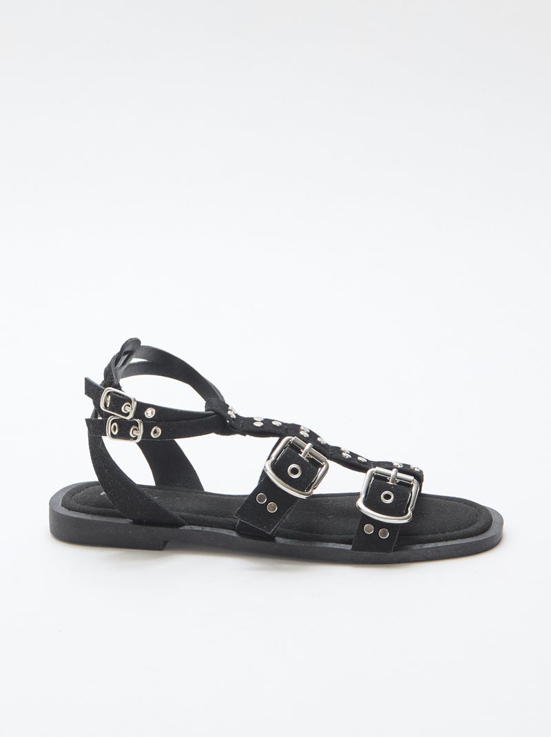 Platte sandalen met bandjes Zwart - Kiabi