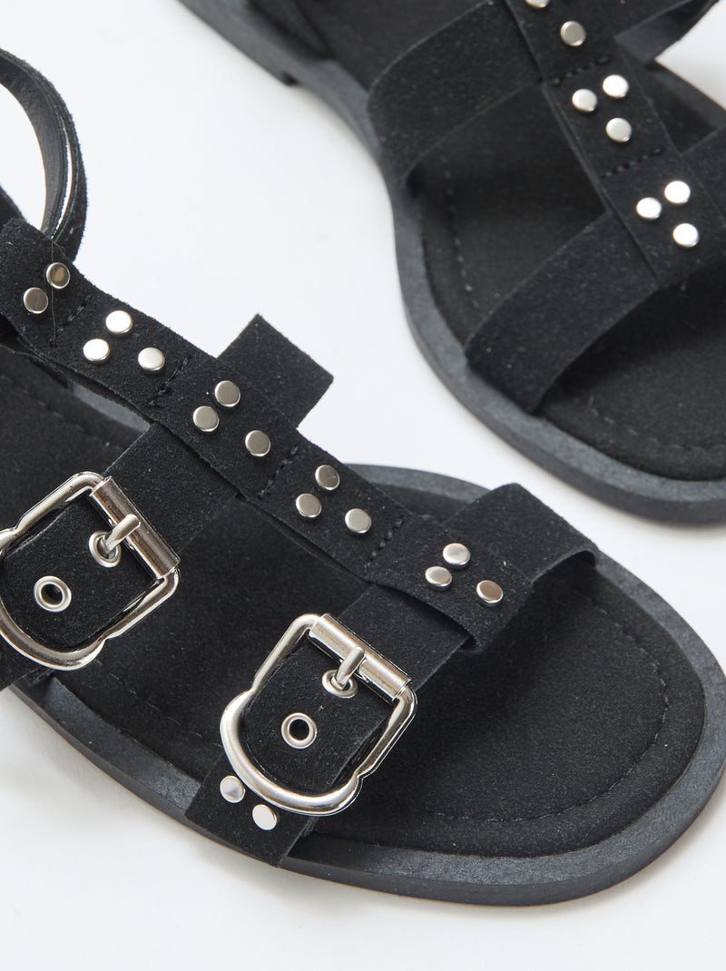 Platte sandalen met bandjes Zwart - Kiabi