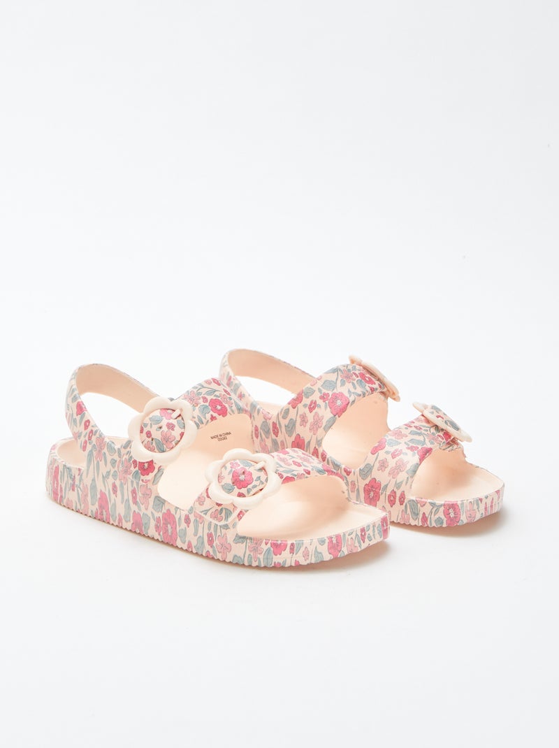 Platte sandalen met bloemendetails PAARS - Kiabi