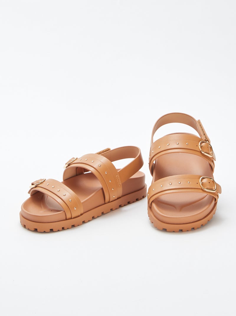 Platte sandalen met decoratieve studs BIEGE - Kiabi