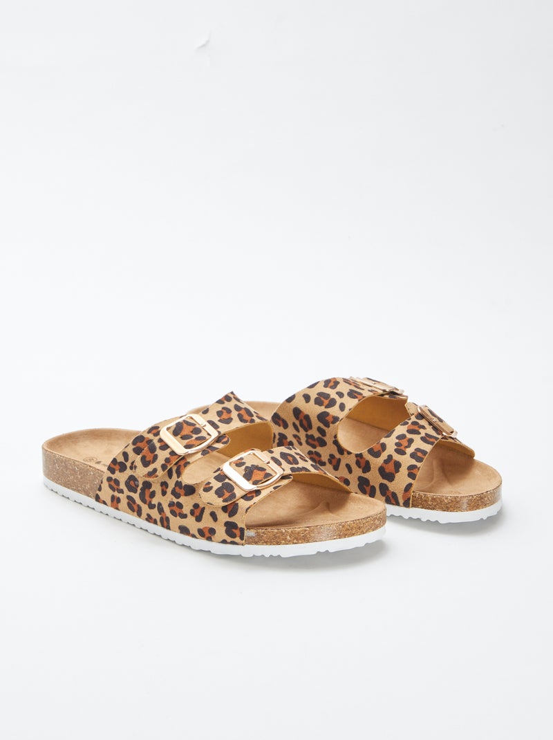 Platte sandalen met dubbel riempje BIEGE - Kiabi