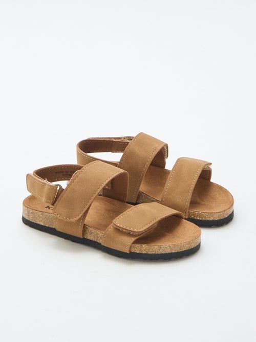 Platte sandalen met dubbele bandjes en klittenband - Kiabi
