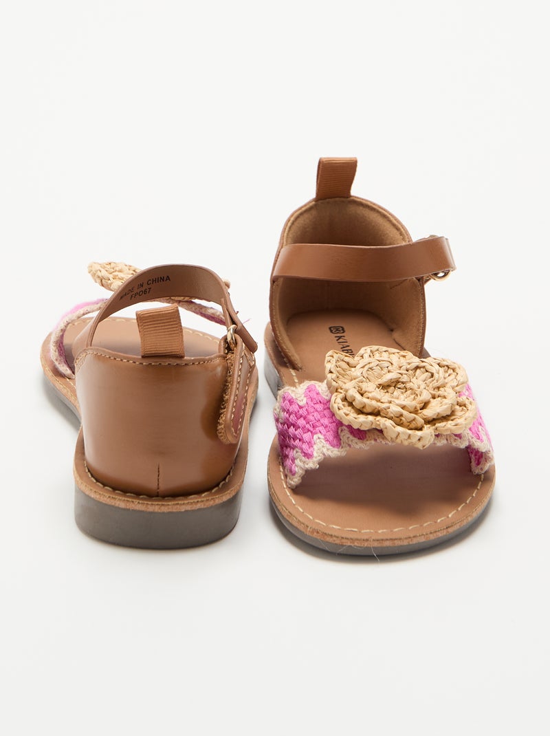 Platte sandalen met fantasiebloemen Biege - Kiabi
