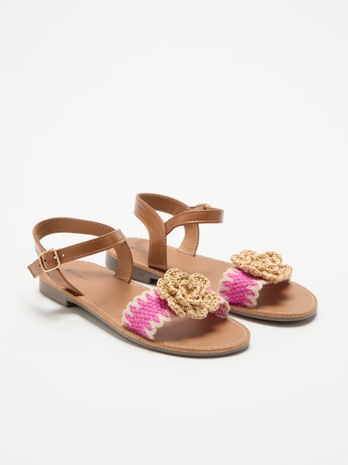 Platte sandalen met fantasiebloemen - Kiabi