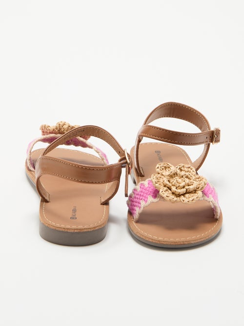 Platte sandalen met fantasiebloemen - Kiabi