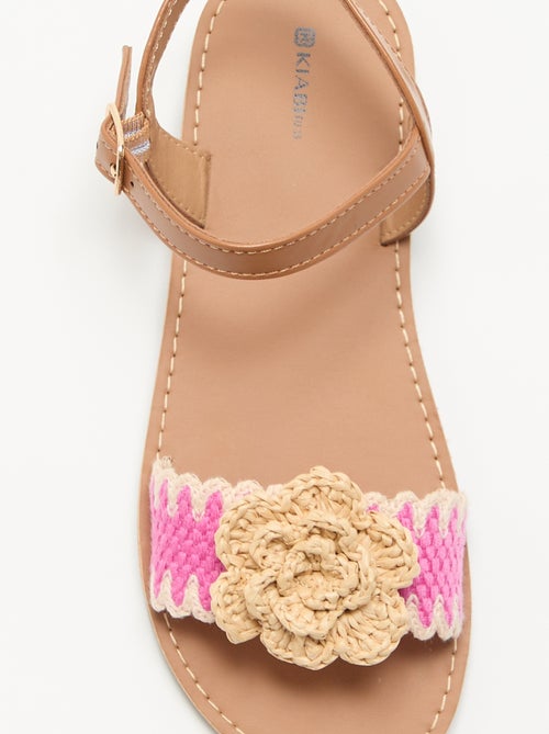 Platte sandalen met fantasiebloemen - Kiabi