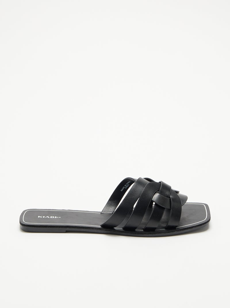 Platte sandalen met gekruiste bandjes Zwart - Kiabi
