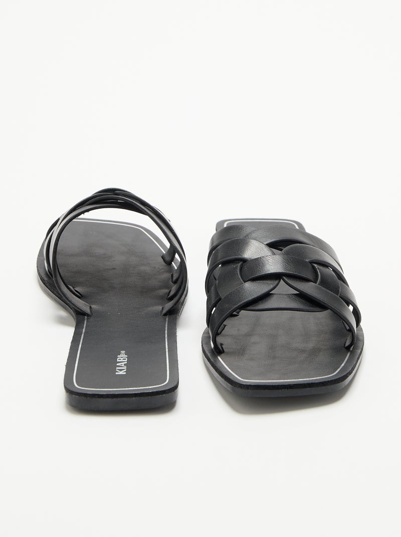 Platte sandalen met gekruiste bandjes Zwart - Kiabi