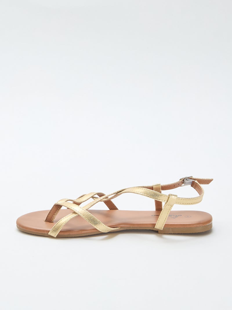 Platte sandalen met gekruiste teenband Geel - Kiabi