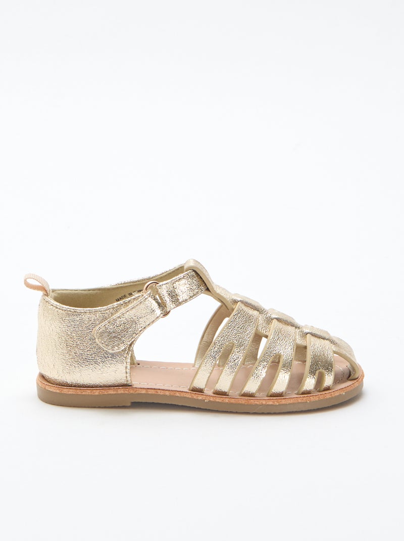 Platte sandalen met gesloten, glanzende bandjes Geel - Kiabi