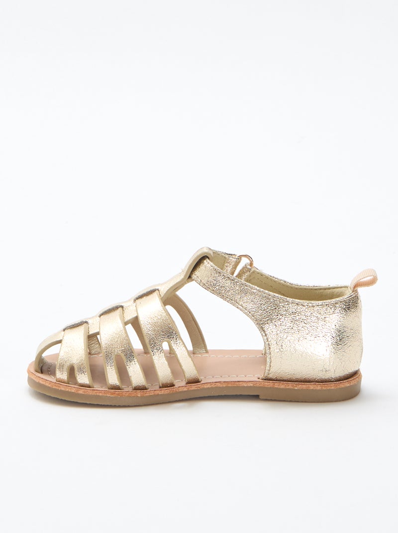 Platte sandalen met gesloten, glanzende bandjes Geel - Kiabi