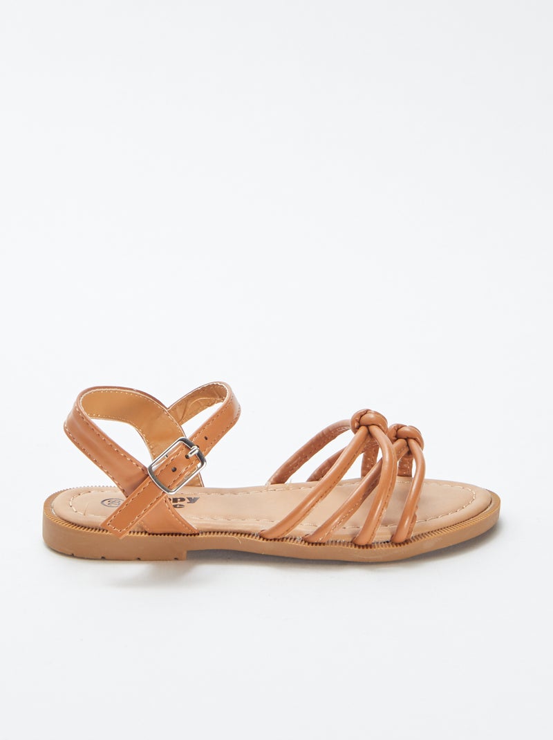 Platte sandalen met gevlochten bandjes BRUIN - Kiabi
