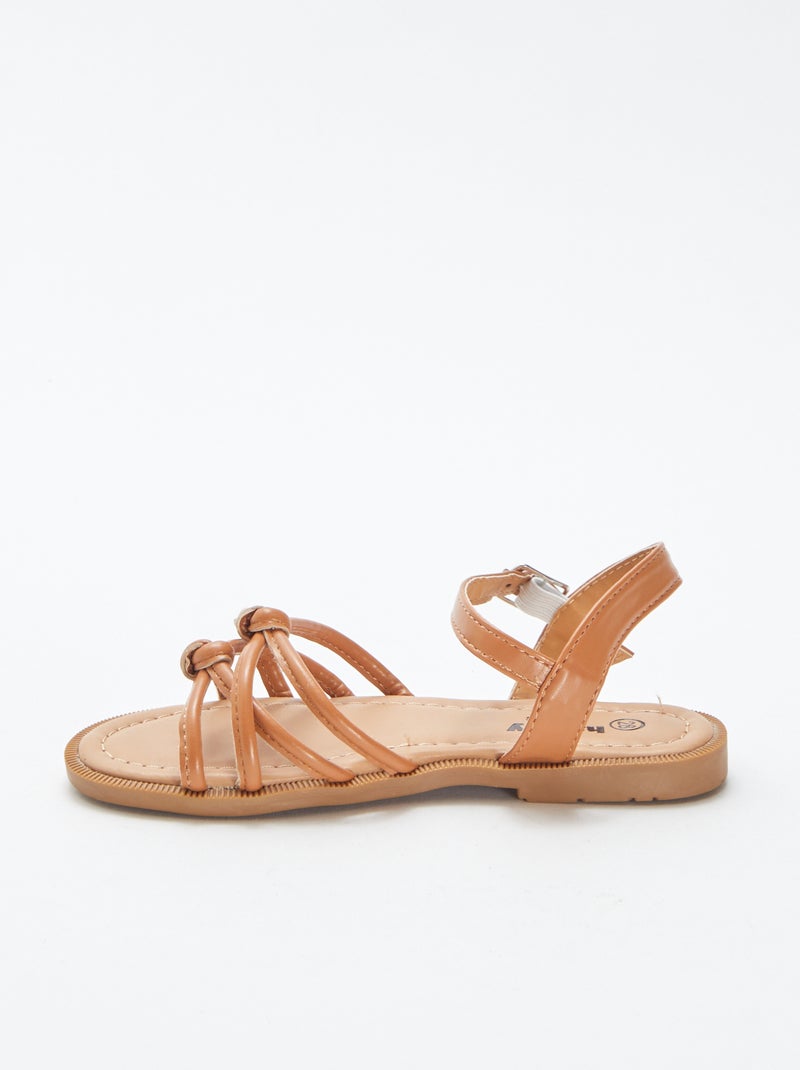 Platte sandalen met gevlochten bandjes BRUIN - Kiabi