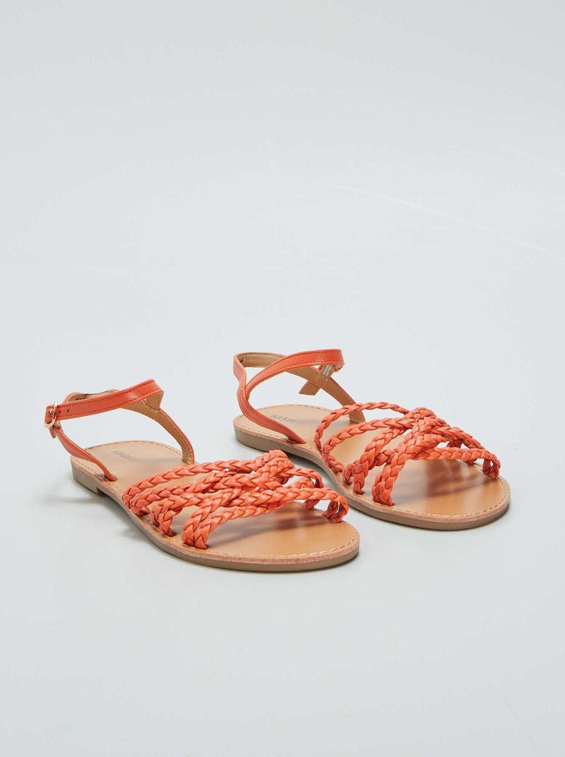 Platte sandalen met gevlochten bandjes ORANJE - Kiabi