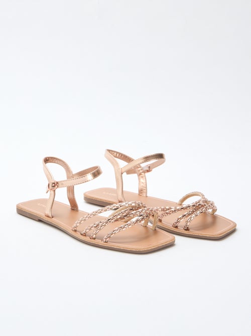 Platte sandalen met glitterbandjes - Kiabi