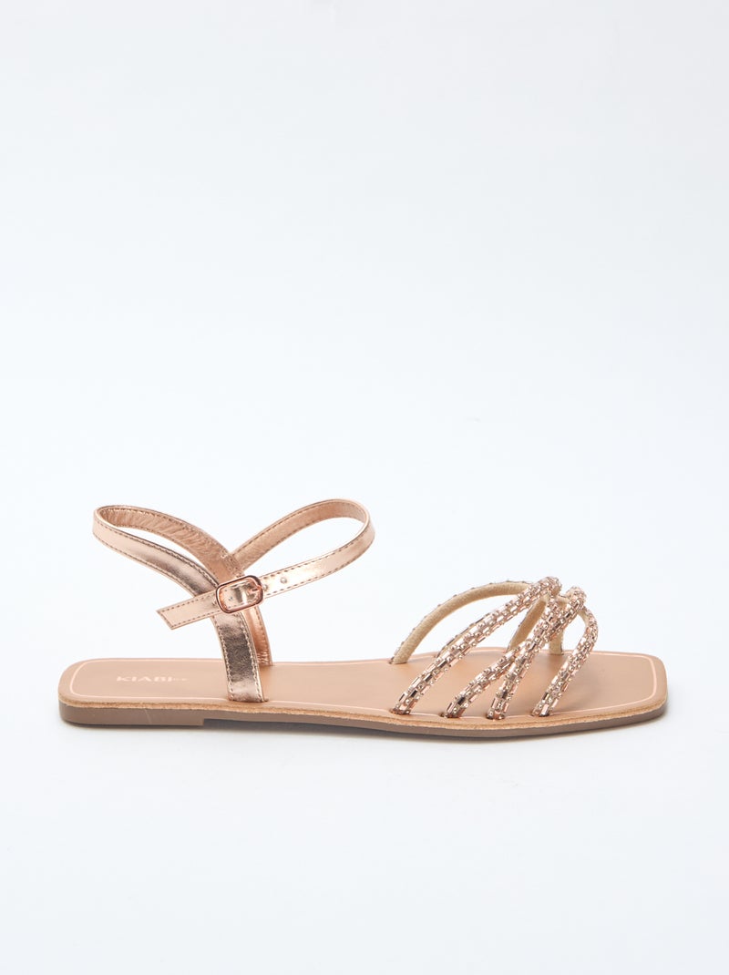 Platte sandalen met glitterbandjes Bruin - Kiabi