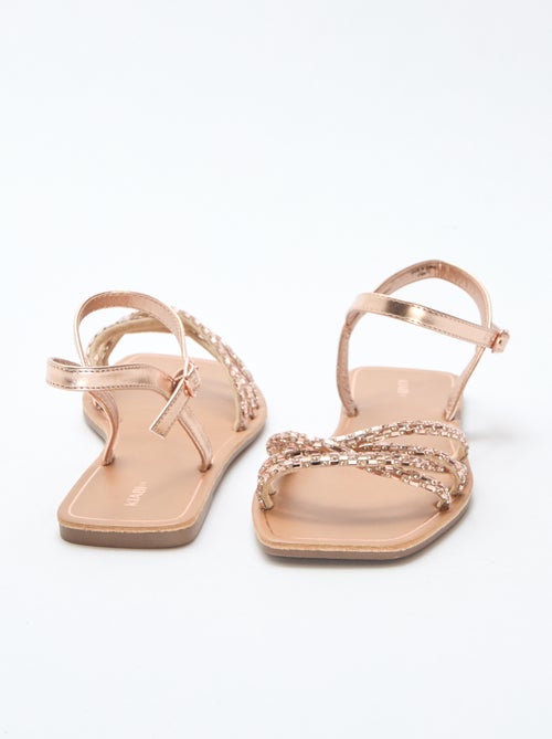Platte sandalen met glitterbandjes - Kiabi