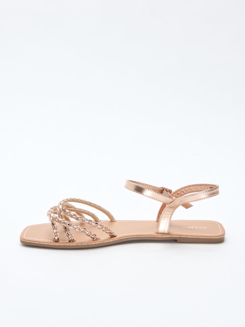 Platte sandalen met glitterbandjes Bruin - Kiabi