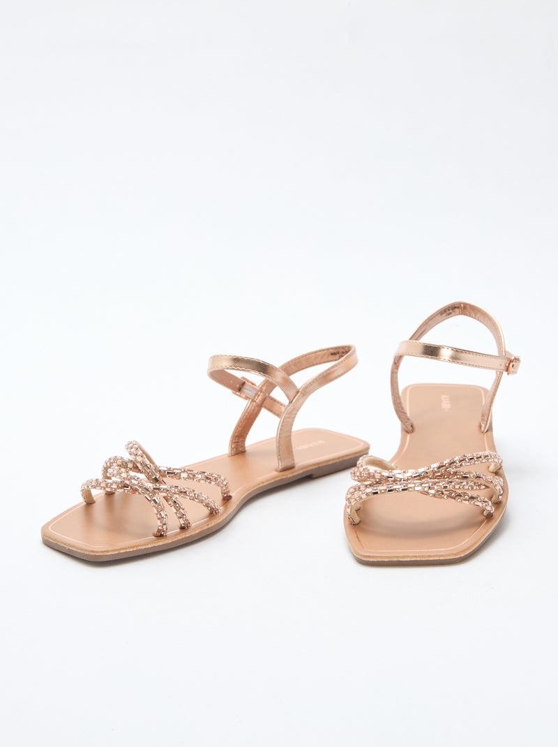 Platte sandalen met glitterbandjes Bruin - Kiabi