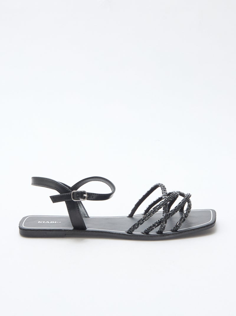 Platte sandalen met glitterbandjes Zwart - Kiabi