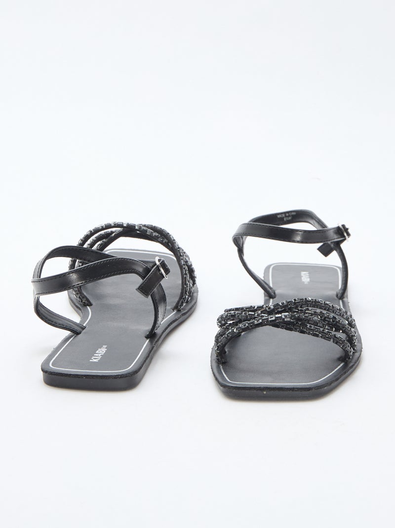 Platte sandalen met glitterbandjes Zwart - Kiabi