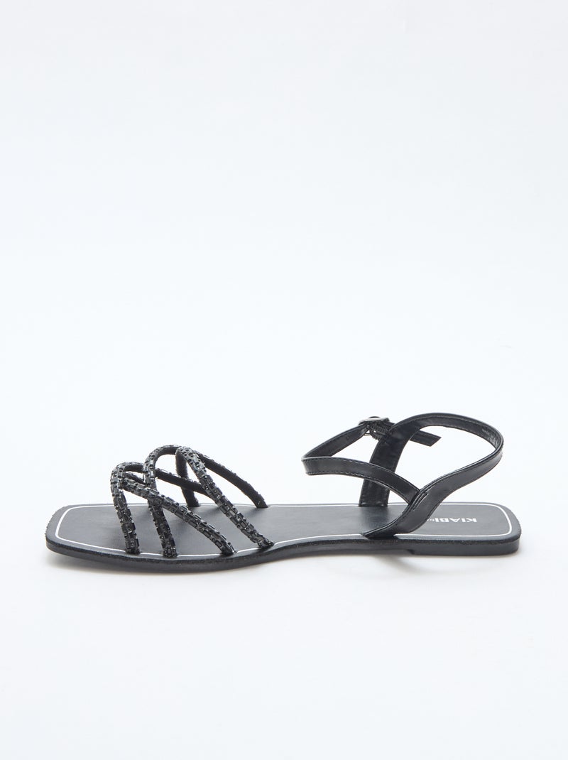 Platte sandalen met glitterbandjes Zwart - Kiabi