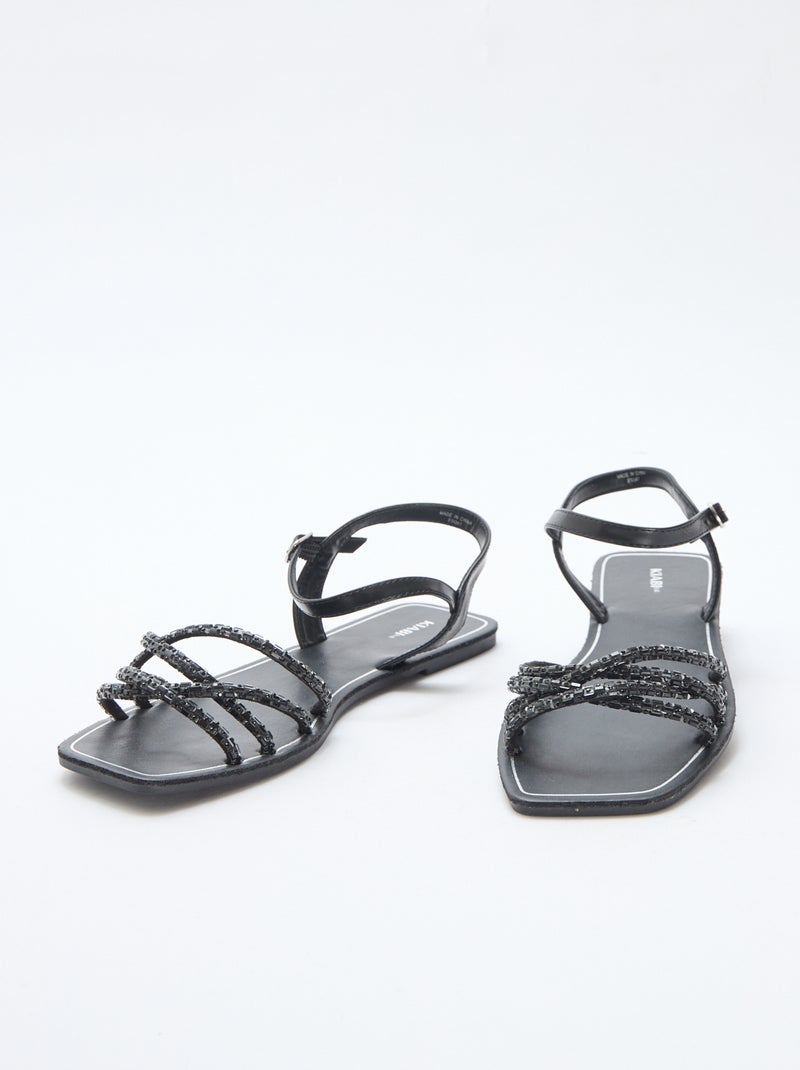 Platte sandalen met glitterbandjes Zwart - Kiabi