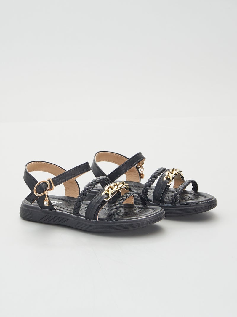 Platte sandalen met goudkleurige kettingen zwart - Kiabi
