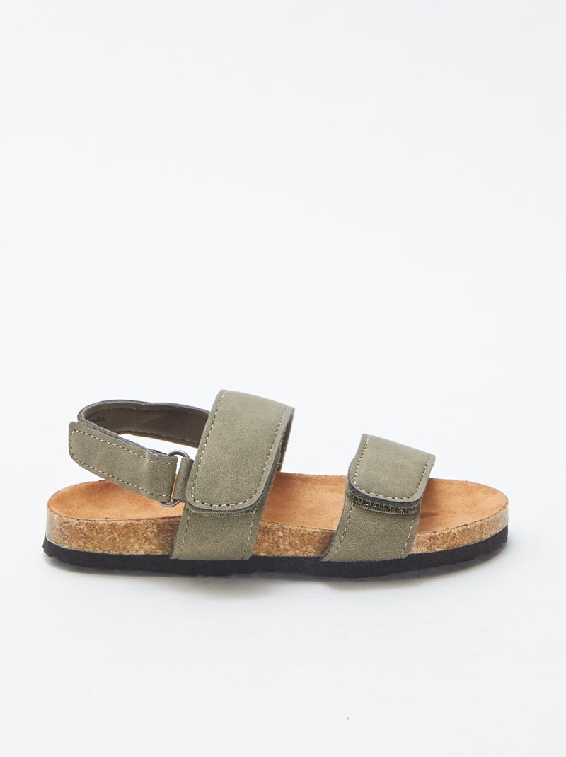 Platte sandalen met klittenband KAKI - Kiabi