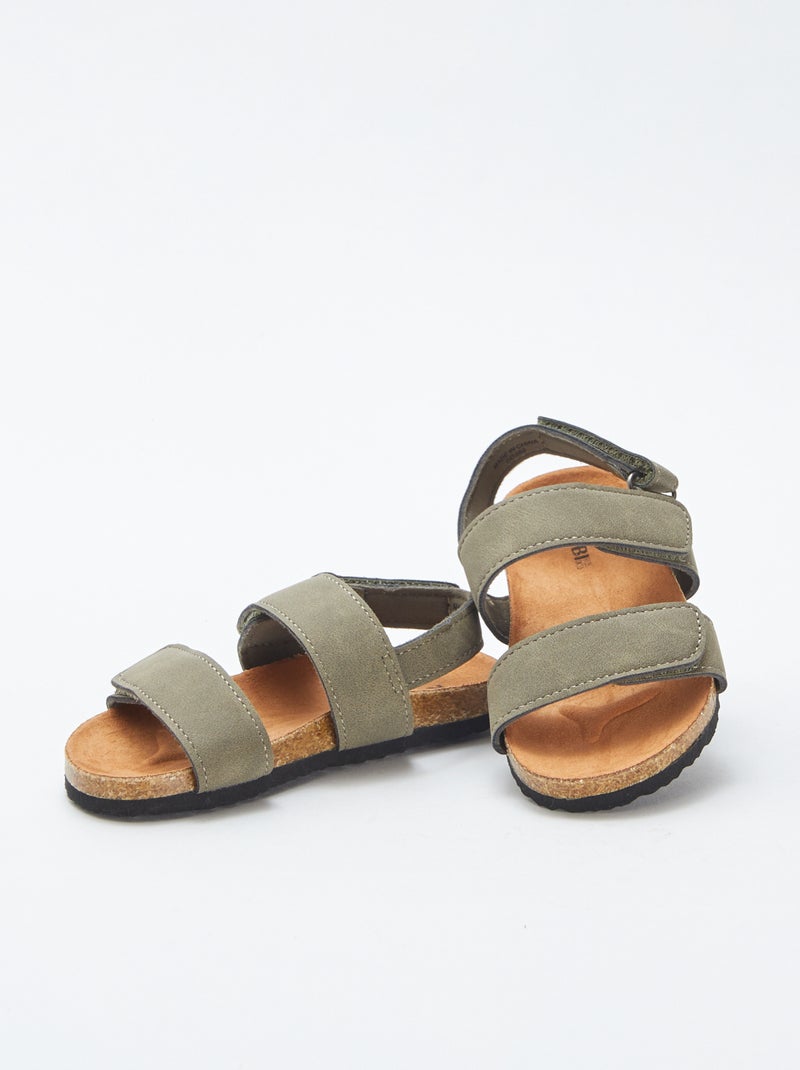 Platte sandalen met klittenband KAKI - Kiabi