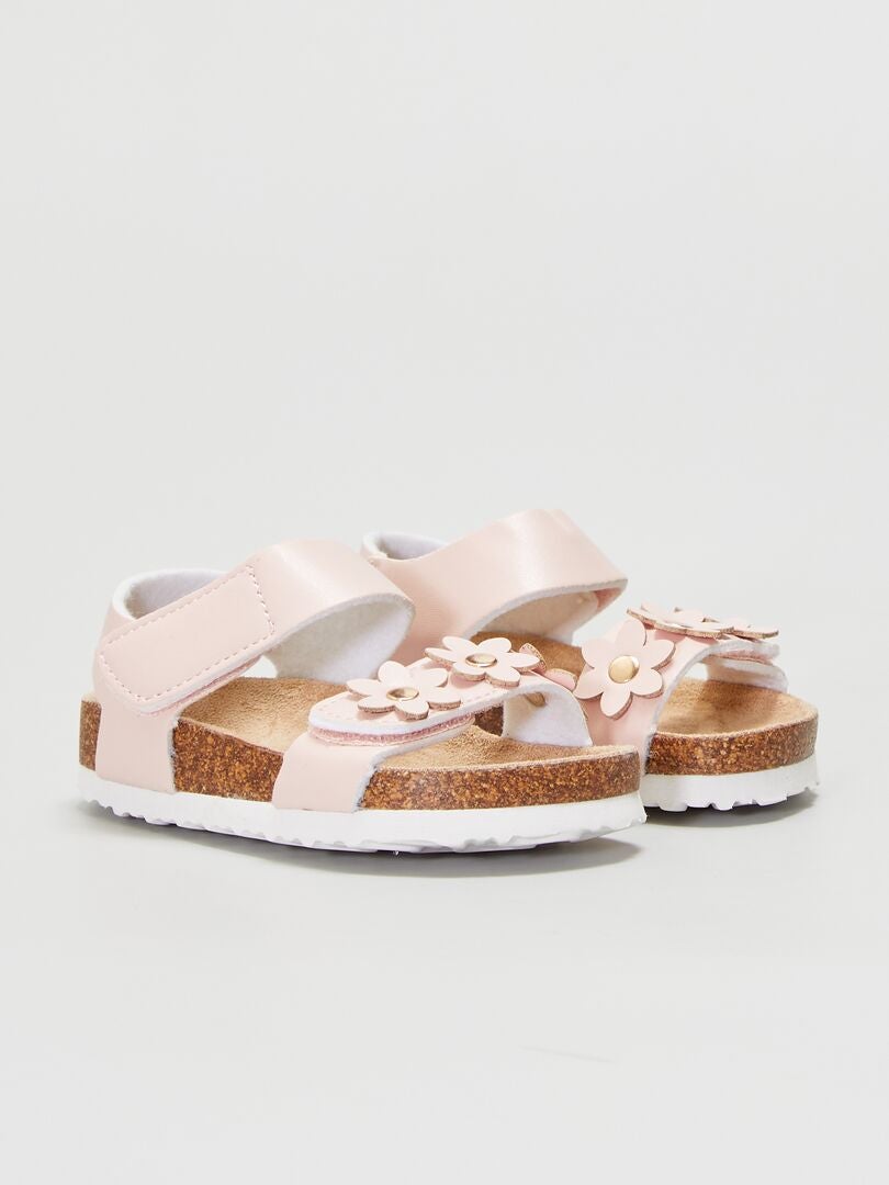 Platte sandalen met klittenbanden roze - Kiabi