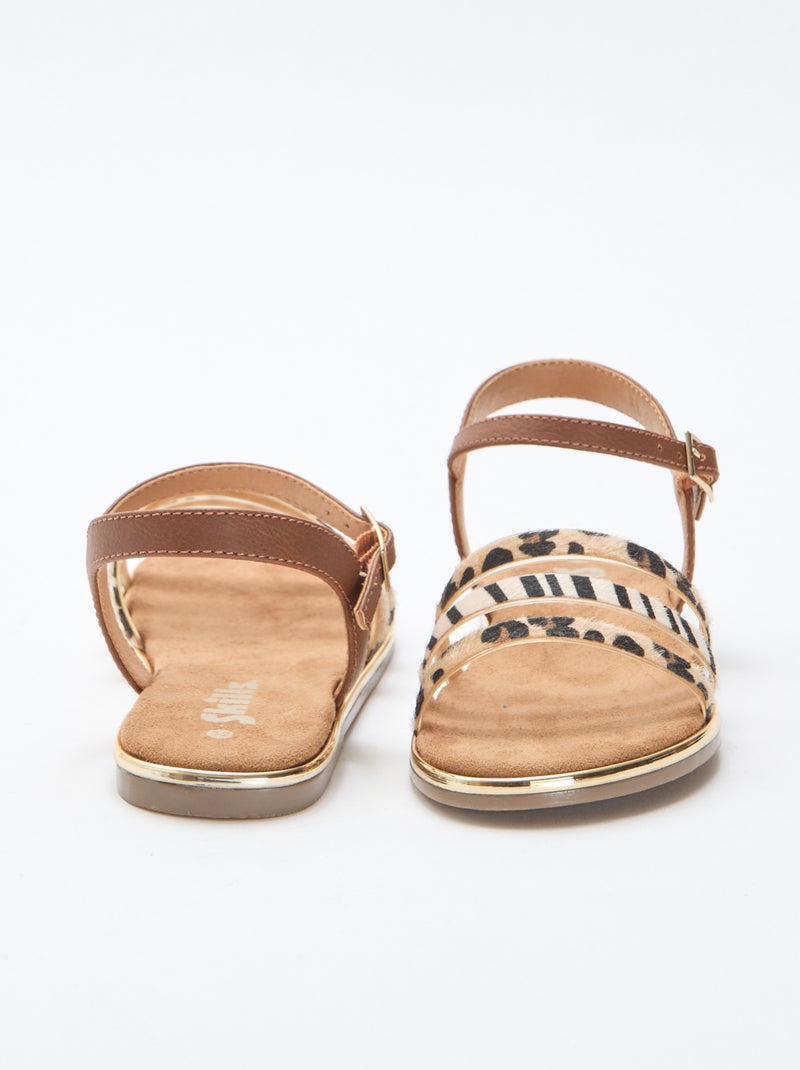 Platte sandalen met 'luipaard' bandjes Bruin - Kiabi