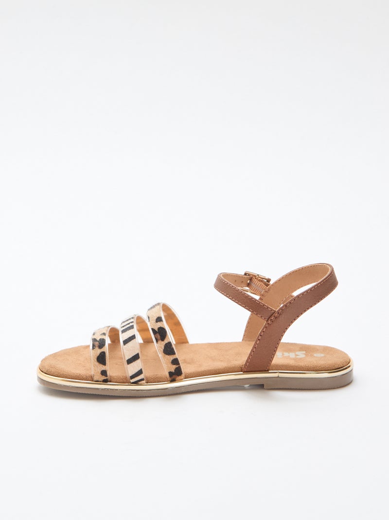 Platte sandalen met 'luipaard' bandjes Bruin - Kiabi