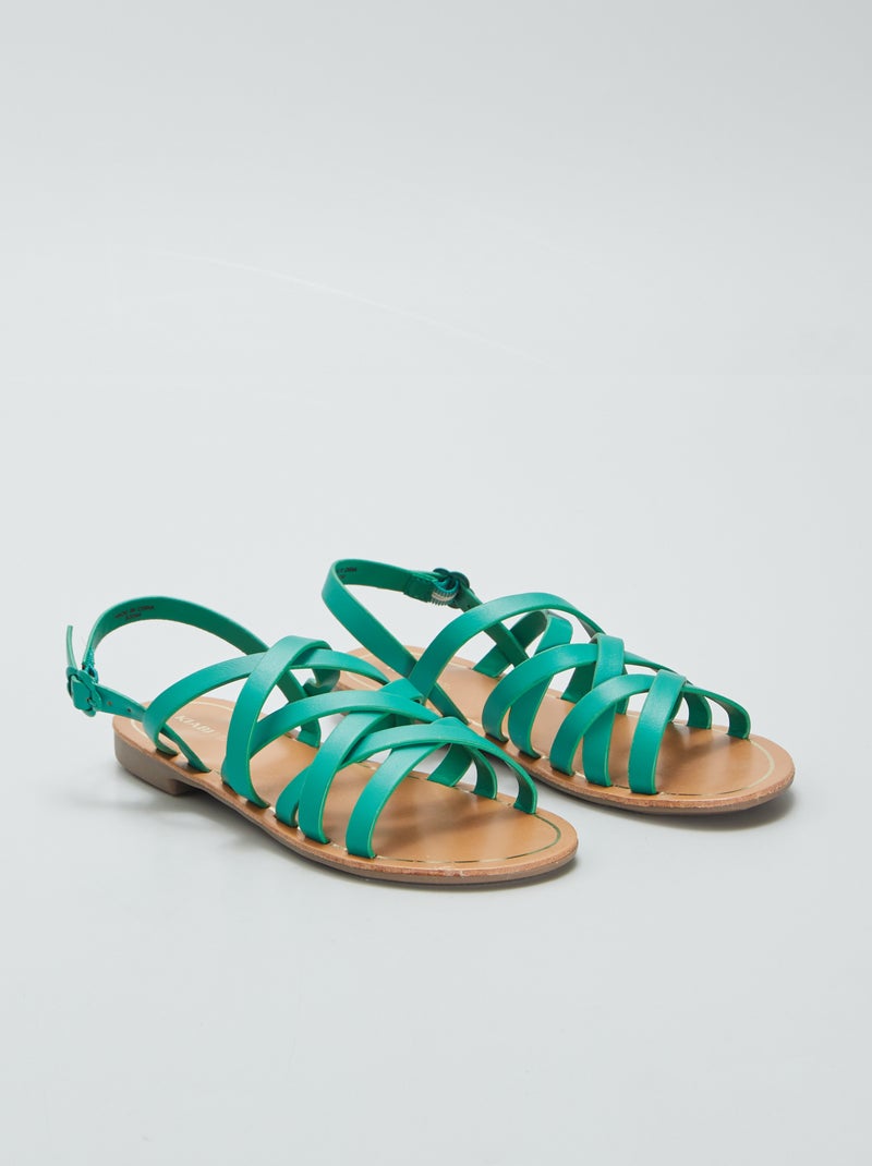 Platte sandalen met riempjes GROEN - Kiabi