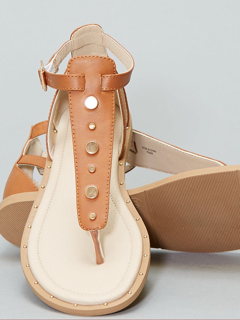 Platte sandalen met studs BRUIN - Kiabi