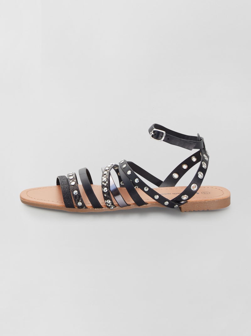 Platte sandalen met studs ZWART - Kiabi