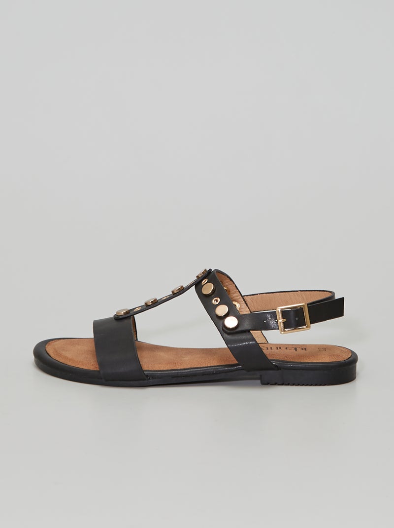 Platte sandalen met studs ZWART - Kiabi