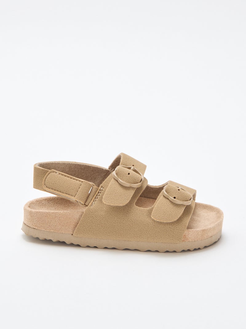 Platte sandalen met verstelbaar enkelbandje met klittenband Biege - Kiabi