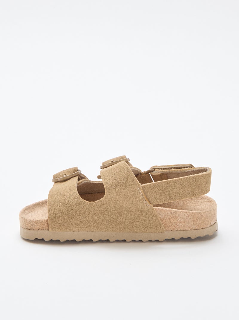 Platte sandalen met verstelbaar enkelbandje met klittenband Biege - Kiabi