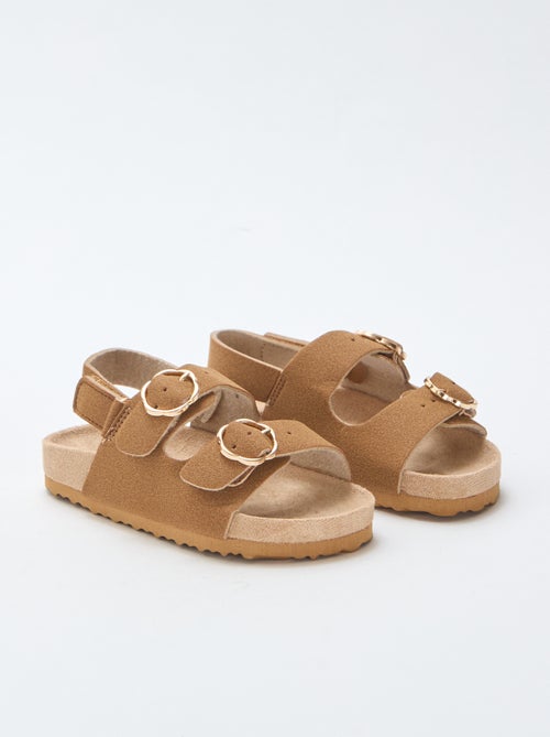 Platte sandalen met verstelbaar enkelbandje met klittenband - Kiabi