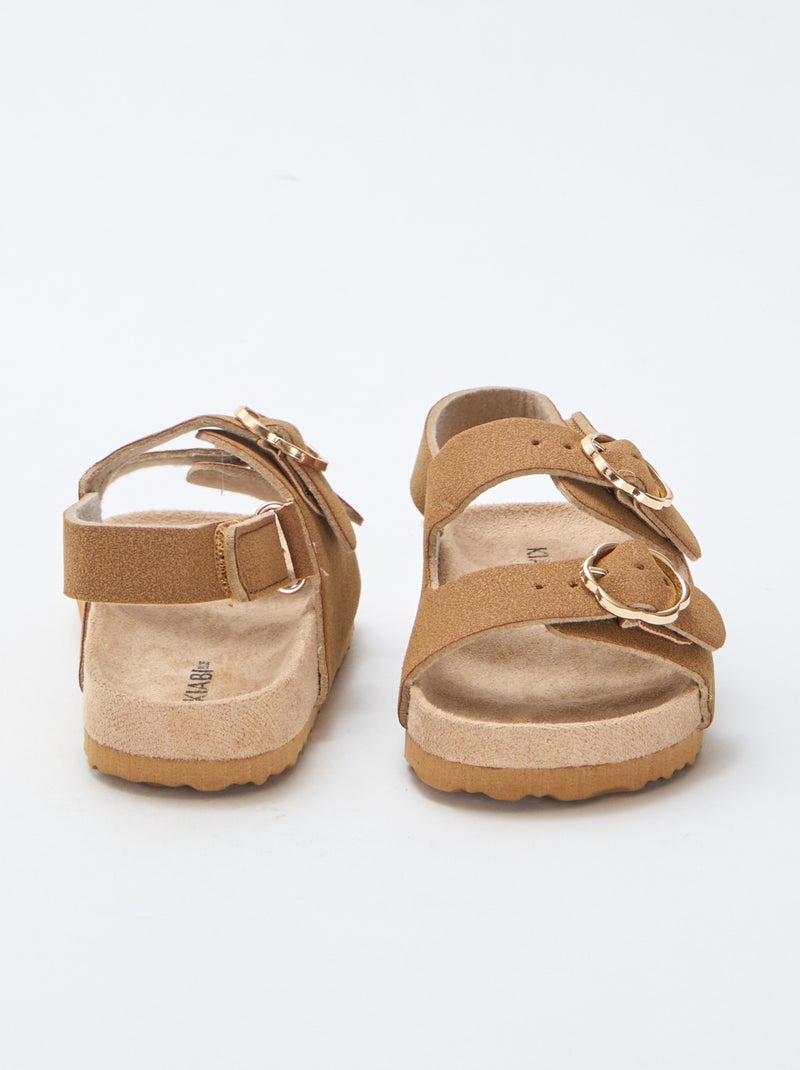 Platte sandalen met verstelbaar enkelbandje met klittenband Bruin - Kiabi