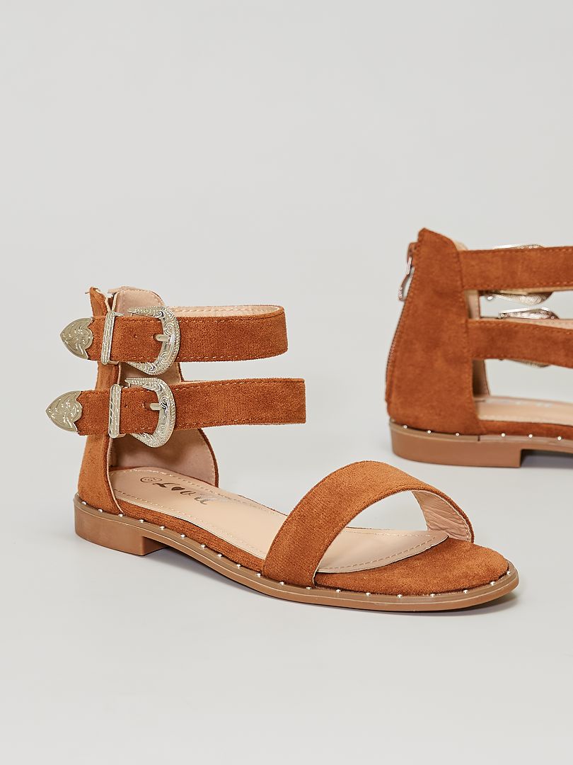 Platte sandalen met western-gesp khaki - Kiabi